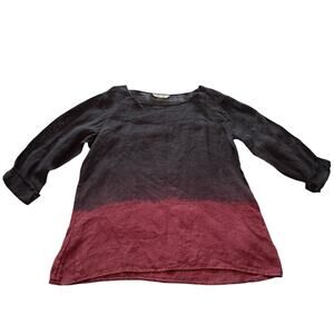 Luna Luz 100% Linen Ombre Top Oversized Lagenlook Black Burgundy Red Size Large